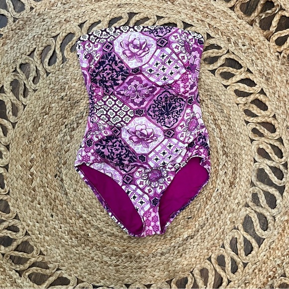 Tommy Bahama 262915 Women Tiles Of Tropic Wire-free Bandeau One-piece Size 4 - Picture 2 of 5